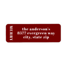 Modern Minimalist Red Merry Return Address 