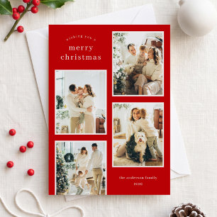 Modern Minimalist Red Photo Collage Christmas Holiday Card