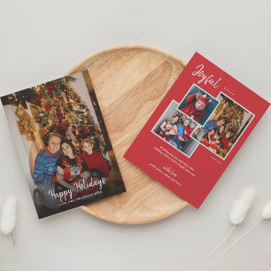 Modern Minimalist Red Photo Joy Christmas Holiday Card
