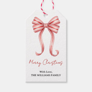 Modern Minimalist Red Striped Christmas Bow Gift Tags