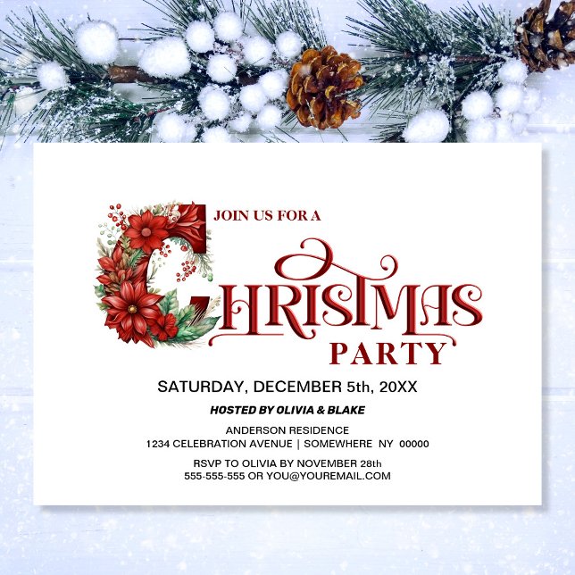 Modern Minimalist Red Text Christmas Party Invitation (Creator Uploaded)