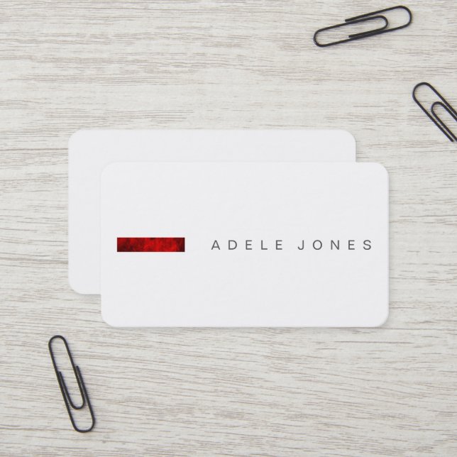 Modern Minimalist Red White Business Card (Front/Back In Situ)