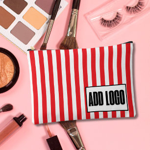 Modern Minimalist Red White Stripes Business Logo Accessory Pouch