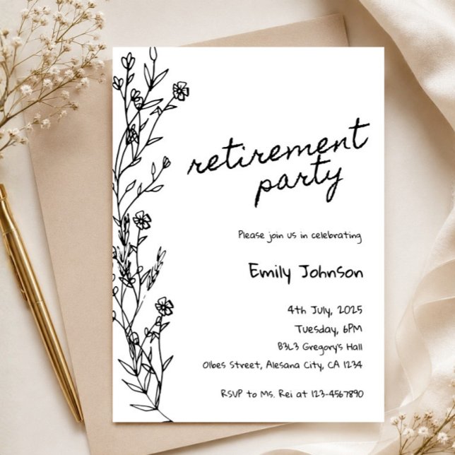 Modern Minimalist Retirement Party Floral Invitation (retirement invitation, retirement party invite, editable retirement invite, printable retirement car)