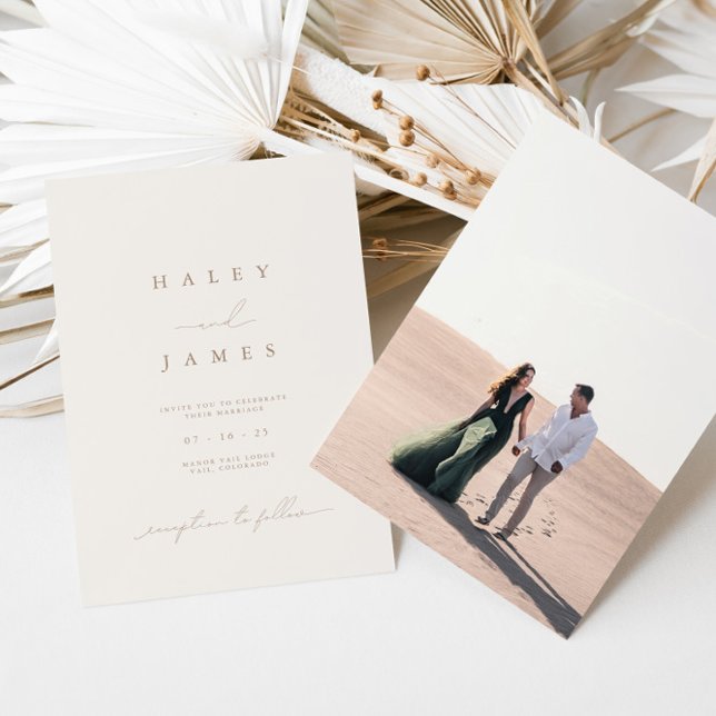 Modern Minimalist Romantic Script Photo Wedding Invitation (Creator Uploaded)