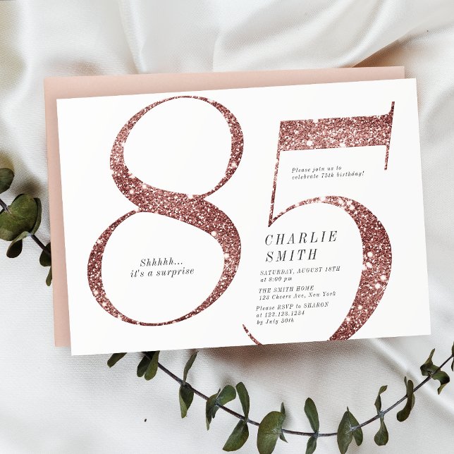 Modern minimalist rose gold glitter 85th birthday invitation (Modern minimalist rose gold glitter 85th birthday invitation)