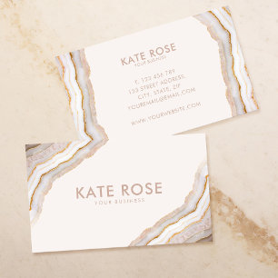 Modern Minimalist Rose Gold Glitter Agate Business Card