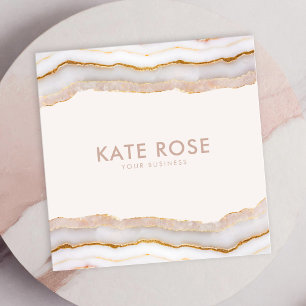 Modern Minimalist Rose Gold Glitter Agate Square Business Card