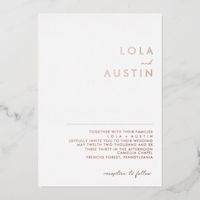 Modern Minimalist | Rose Gold Wedding Real (Front)