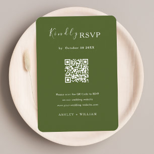 Modern Minimalist Rsvp Qr Code Moss Green Wedding Enclosure Card