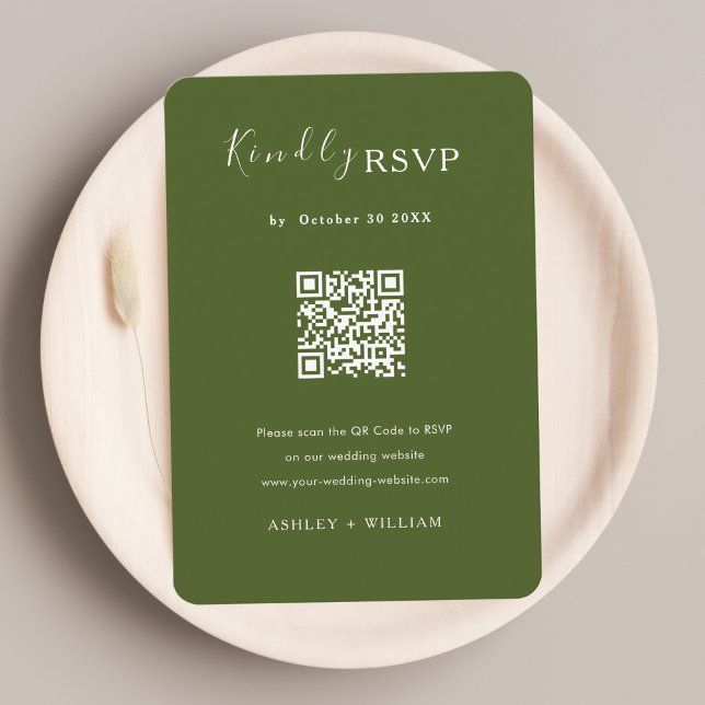 Modern Minimalist Rsvp Qr Code Moss Green Wedding Enclosure Card (Creator Uploaded)