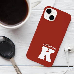 Modern Minimalist Ruby Red Monogram Name Initial Case-Mate iPhone 14 Case