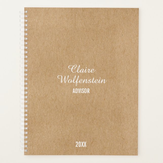 Modern Minimalist Rustic Kraft Script  Planner (Front)