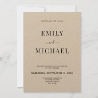 Modern Minimalist Rustic Kraft Wedding Invitation