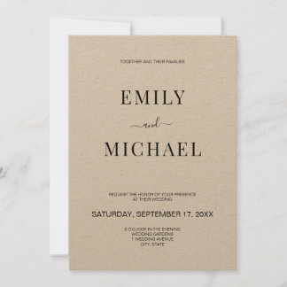 Modern Minimalist Rustic Kraft Wedding Invitation