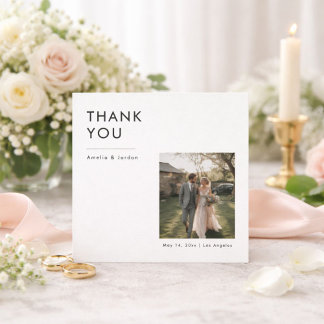 Modern Minimalist Rustic Photo Wedding Square Thank You Card