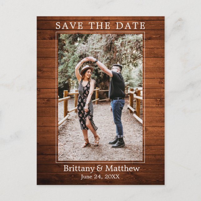 Modern Minimalist Rustic Wood Save the Date Postcard (Front)