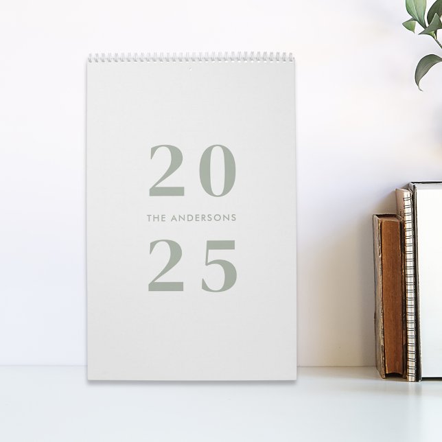 Modern Minimalist Sage 2025 Family Name Photo Calendar (Creator Uploaded)