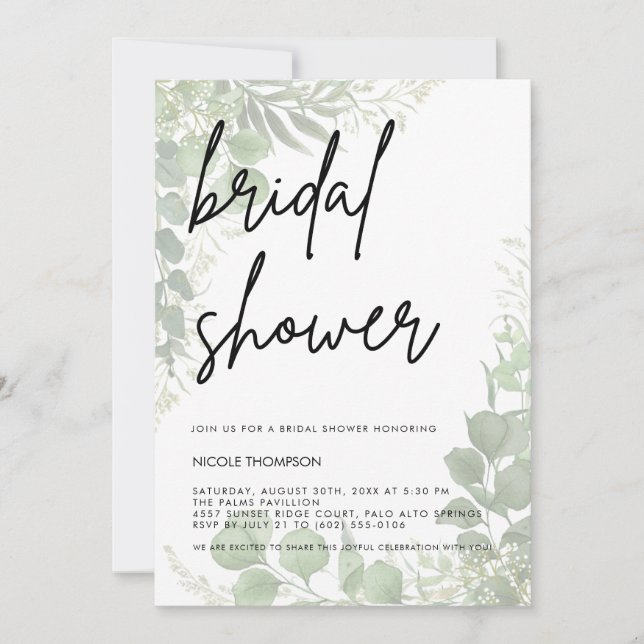 Modern Minimalist Sage Bridal Shower Invitation (Front)