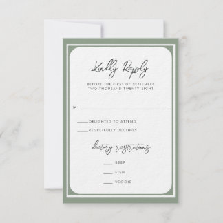 Modern Minimalist Sage Green Botanical Wedding | RSVP Card