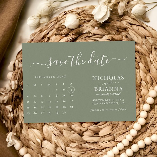 Modern Minimalist Sage Green Calendar Budget Save The Date (Creator Uploaded)