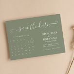 Modern Minimalist Sage Green Calendar Budget Save The Date<br><div class="desc">Modern Minimalist Sage Green Calendar Budget Wedding Save the Date. Easily personalise by replacing each info. Move the circle by clicking the link Customise further. Make sure to check the preview before adding to cart.</div>