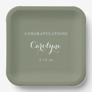 Modern Minimalist Sage Green Graduation Paper Plate