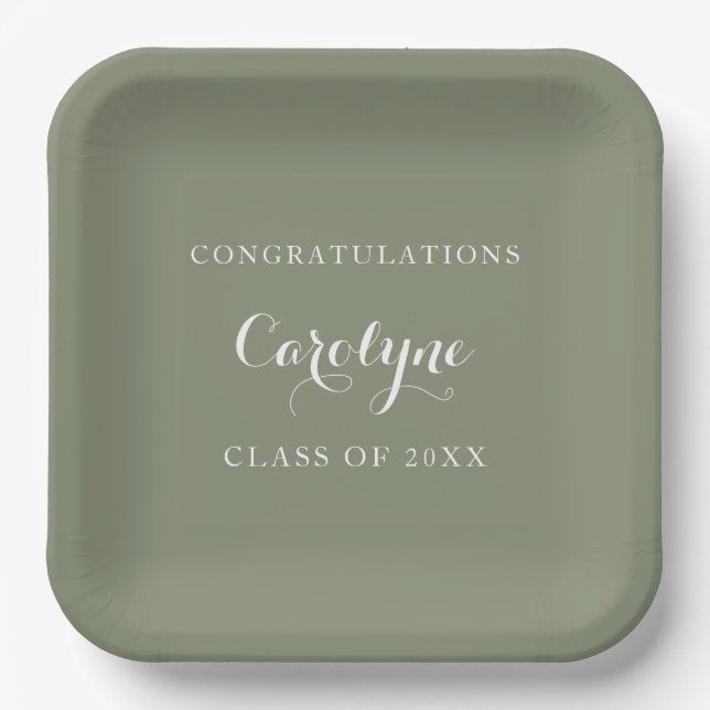 Modern Minimalist Sage Green Graduation Paper Plate (Front)