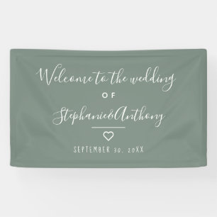 Modern Minimalist Sage Green Heart Wedding Banner