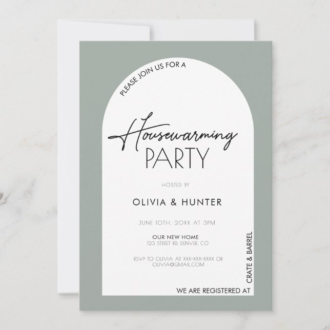 Modern Minimalist Sage Green Housewarming  Invitation (Front)