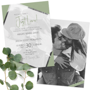 Modern Minimalist Sage Green Just Love Wedding Invitation