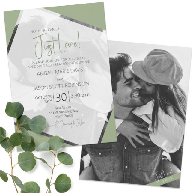 📸💚Modern Minimalist Sage Green Just Love Wedding Invitation (📸💚Modern Minimalist Sage Green Just Love Wedding Invitation
)