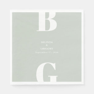 Modern Minimalist Sage Green Monogram Wedding Napkin