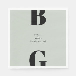 Modern Minimalist Sage Green Monogram Wedding Napkin
