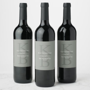 Modern Minimalist Sage Green Monogram Wedding Wine Label