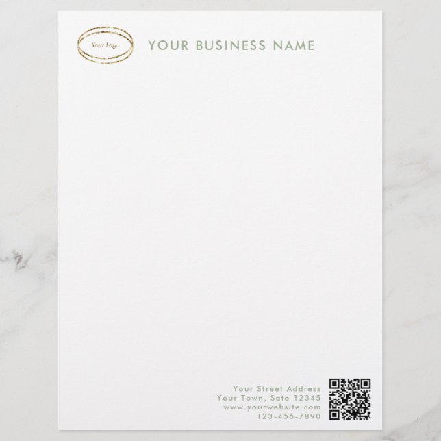 Modern Minimalist Sage Green QR Code Business Logo Custom Letterhead (Front)