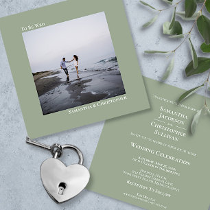 Modern Minimalist Sage Green Square Photo Wedding Invitation