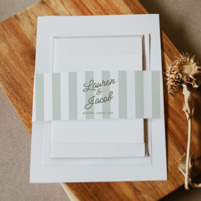Modern Minimalist Sage Green Stripes Wedding Invitation Belly Band (Creator Uploaded)