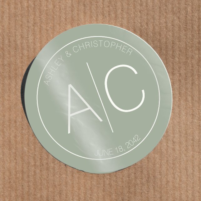 Modern Minimalist Sage Green Wedding Classic Round Sticker (Creator Uploaded)