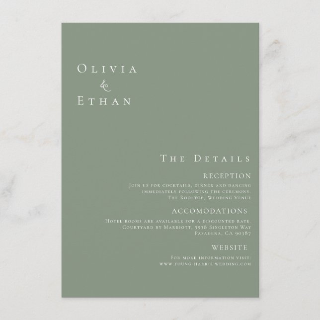 Modern Minimalist Sage Green Wedding Details Enclosure Card (Front)