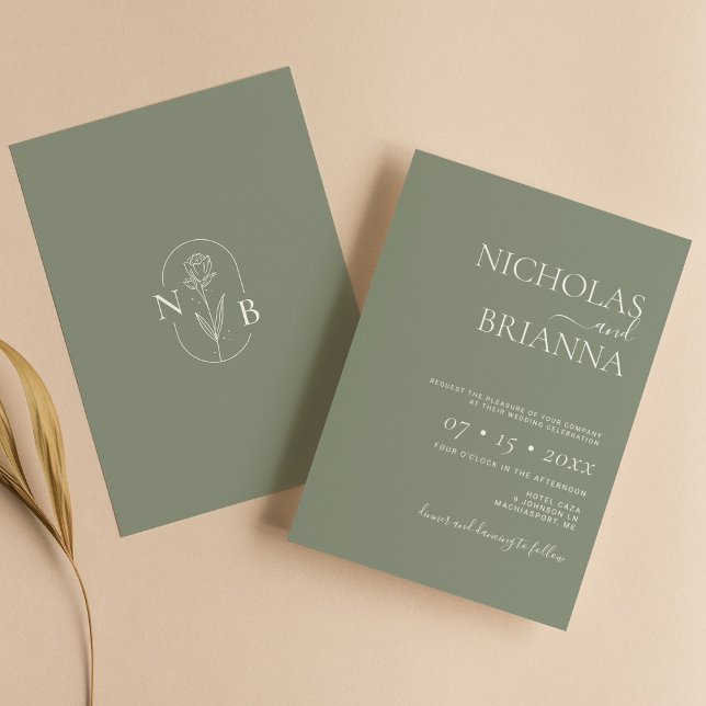 Modern Minimalist Sage Green Wedding Invitation (Creator Uploaded)