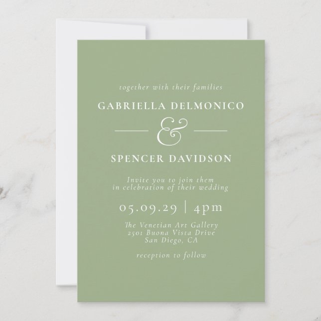 Modern Minimalist Sage Green Wedding Invitation (Front)