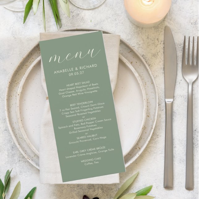 Modern Minimalist Sage Green Wedding Menu (Creator Uploaded)