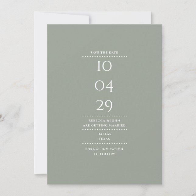 Modern Minimalist Sage Green Wedding Photo Save The Date (Front)