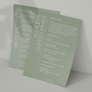 Modern Minimalist Sage Green Wedding Programme