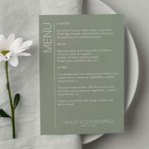 Modern Minimalist Sage Green Wedding Reception Menu