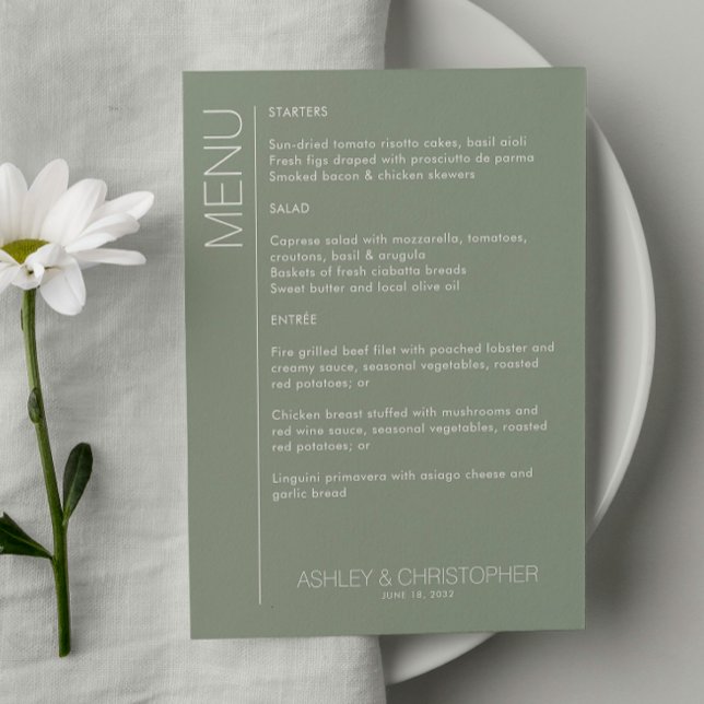 Modern Minimalist Sage Green Wedding Reception Menu (Creator Uploaded)