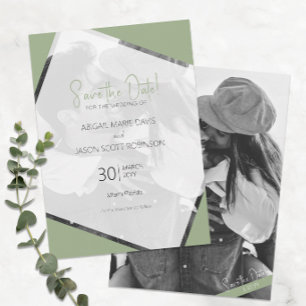 Modern Minimalist Sage Green Wedding Save the Date Invitation