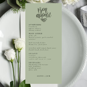 Modern Minimalist Sage Green Wedding Table Menu
