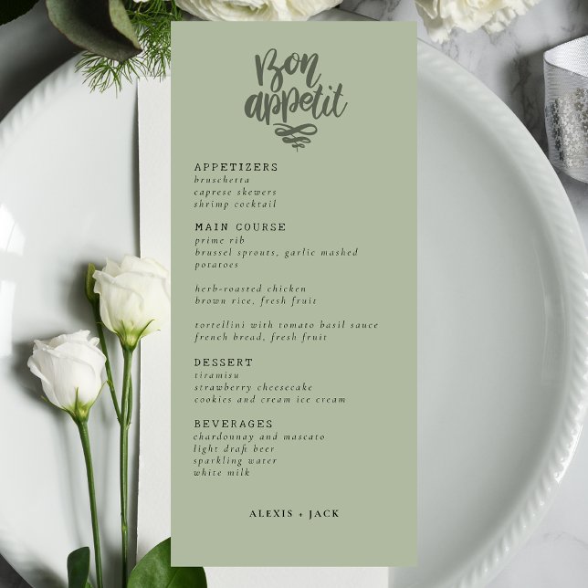 Modern Minimalist Sage Green Wedding Table Menu (Creator Uploaded)